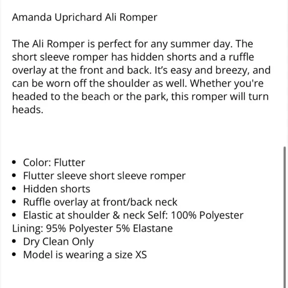 Amanda Uprichard Ali romper-Flutter NWT XS - Picture 7 of 10
